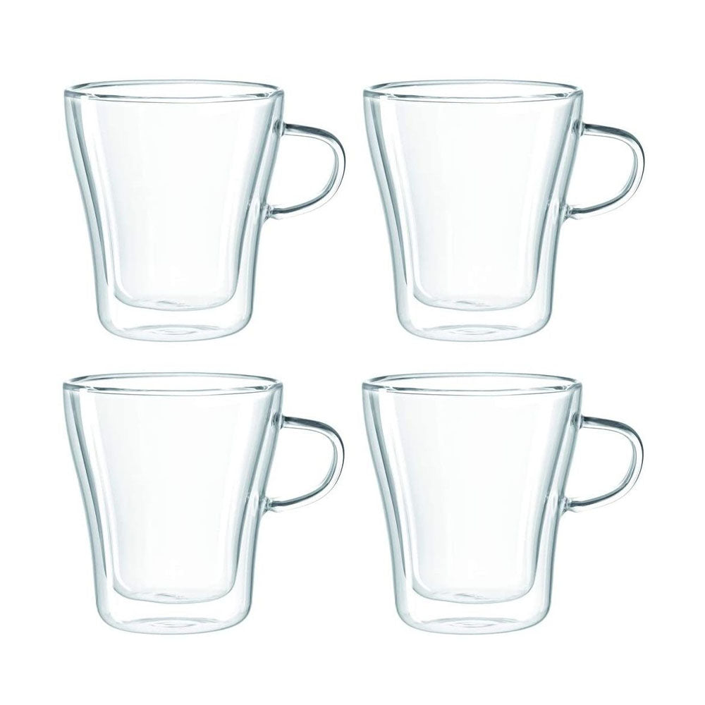 Leonardo Cup with Handle: Double-Walled Handmade Glass Duo 250ml - Set of 4