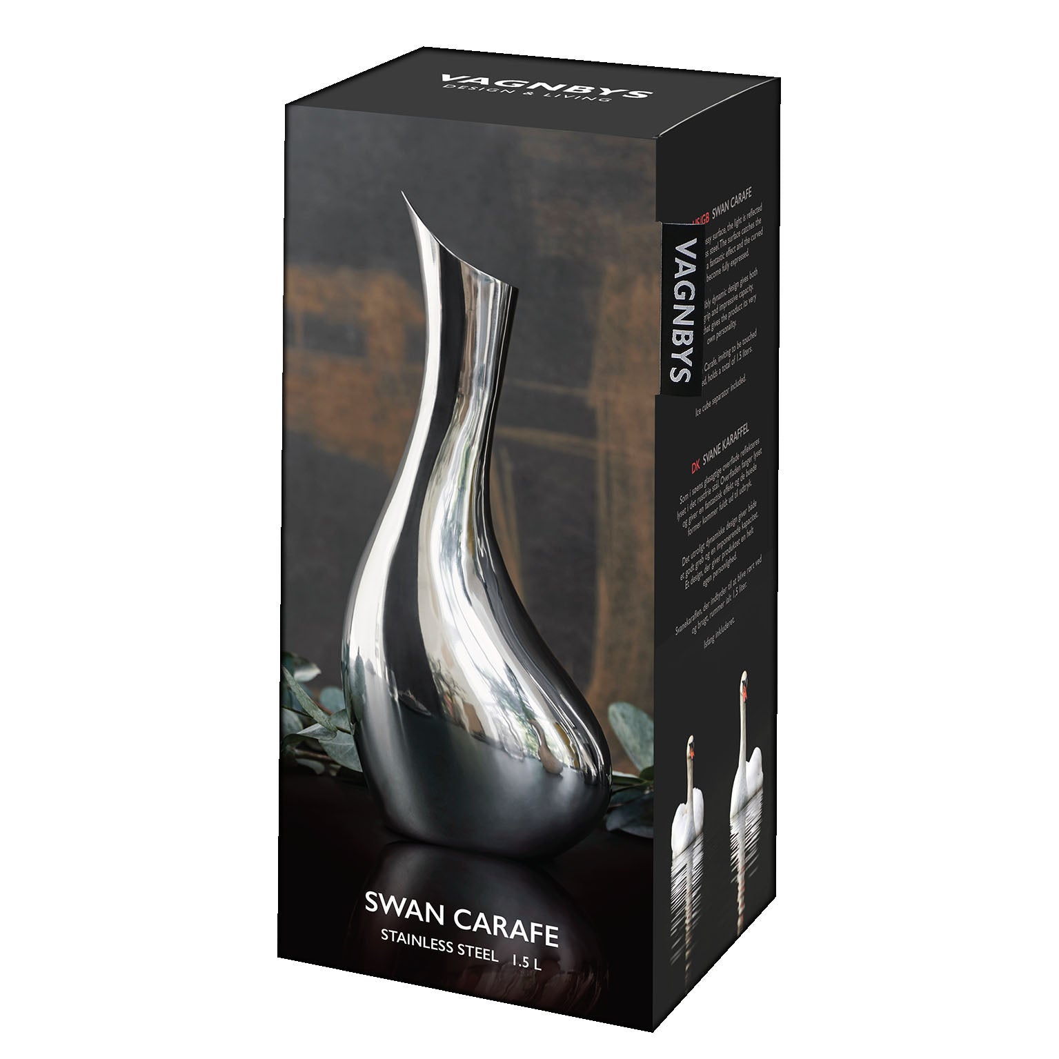 VAGNBYS Carafe: Elegant Silver Stainless Steel "Swan" Decanter Jug 1.5L