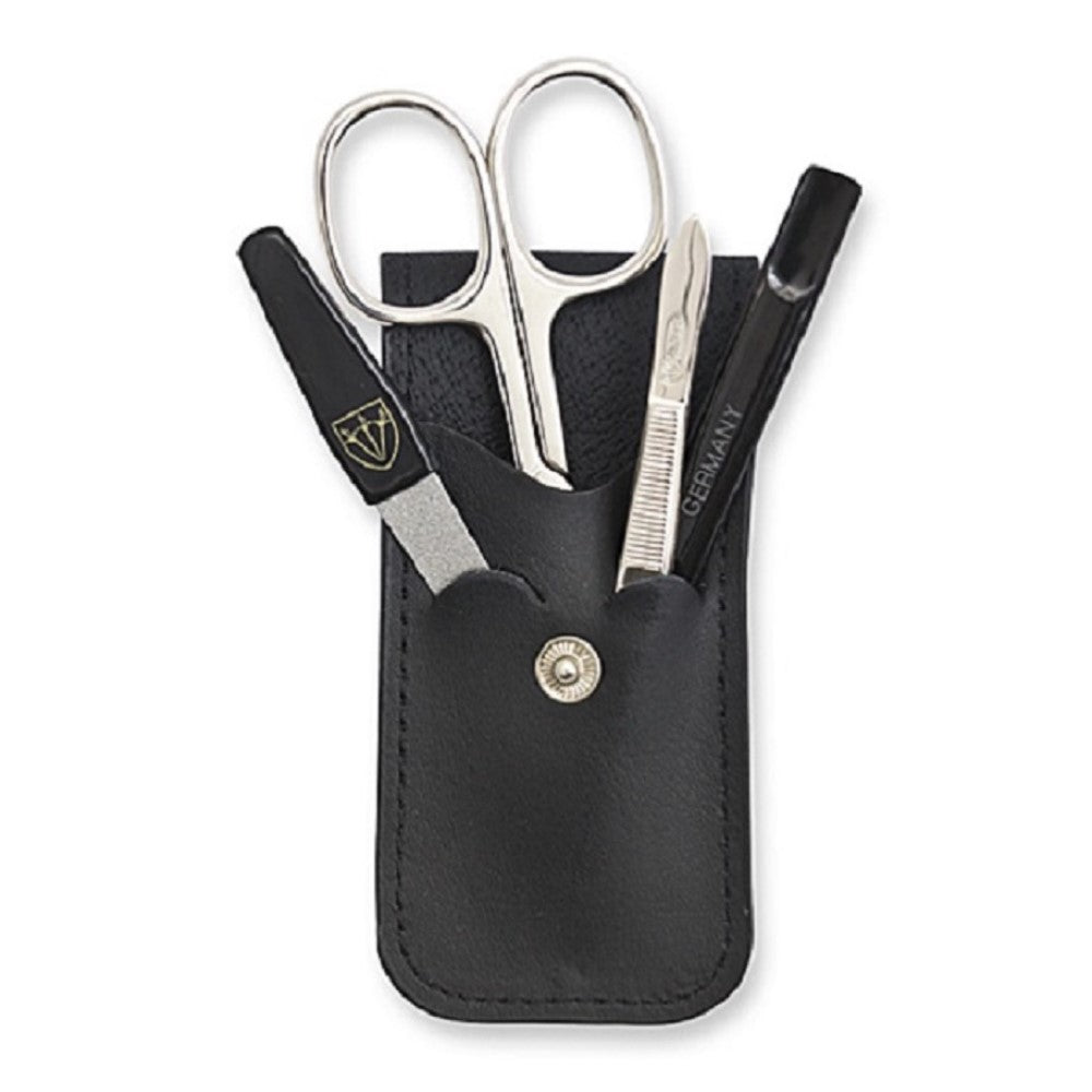 Kellermann 3 Swords Manicure & Pedicure Set: 4 Piece Set in Black Faux Leather Case 56777 MC N