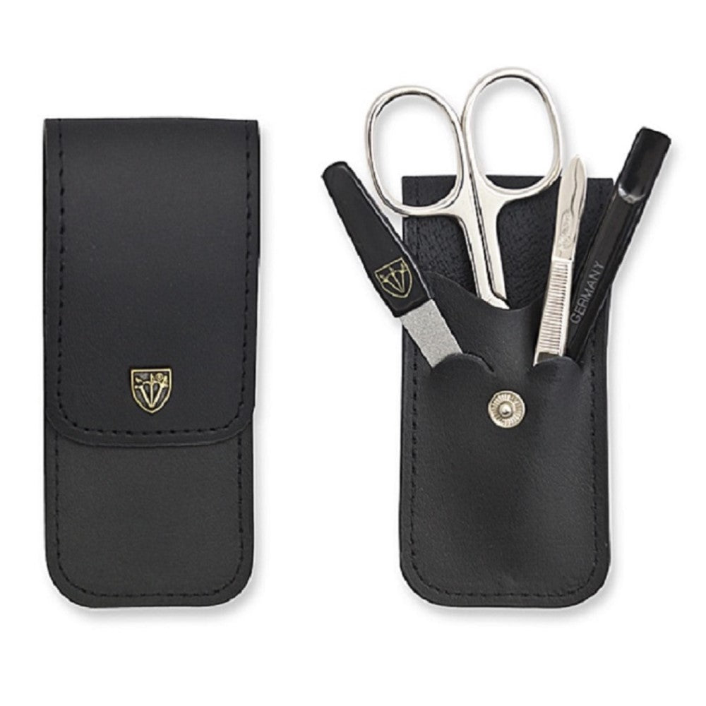 Kellermann 3 Swords Manicure & Pedicure Set: 4 Piece Set in Black Faux Leather Case 56777 MC N