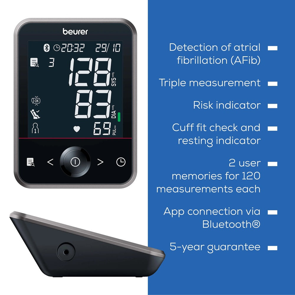 Beurer Blood Pressure Monitor with App & Bluetooth: Track BP, Arrhythmia, Pulse BM 64