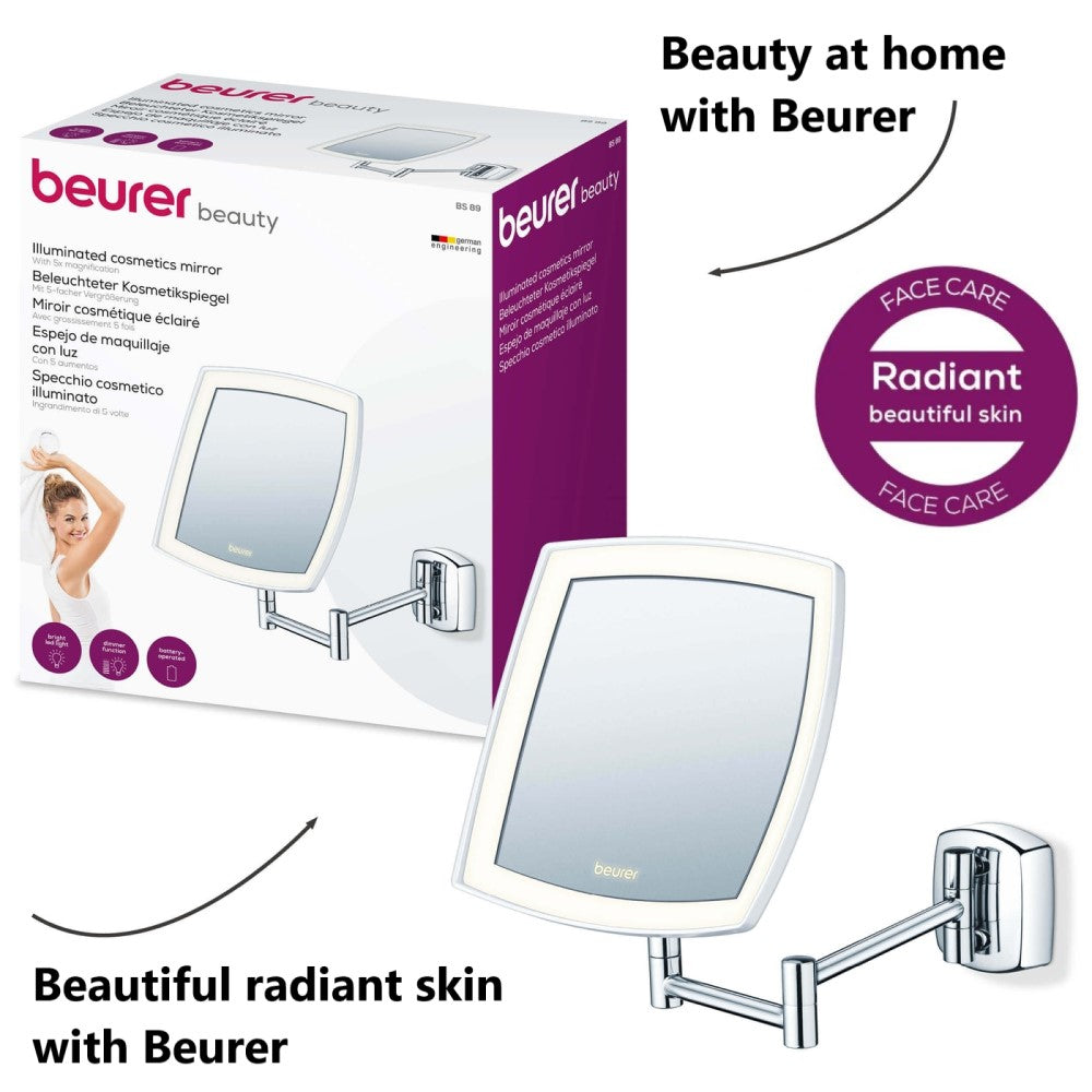 Beurer Cosmetics Mirror: LED Illuminated, Wall Mounted, 5x Magnification BS 89