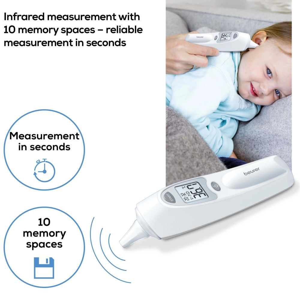 Beurer FT 58 In-Ear Thermometer: Hygienic Protective Caps, Infrared Technology, Rapid Results