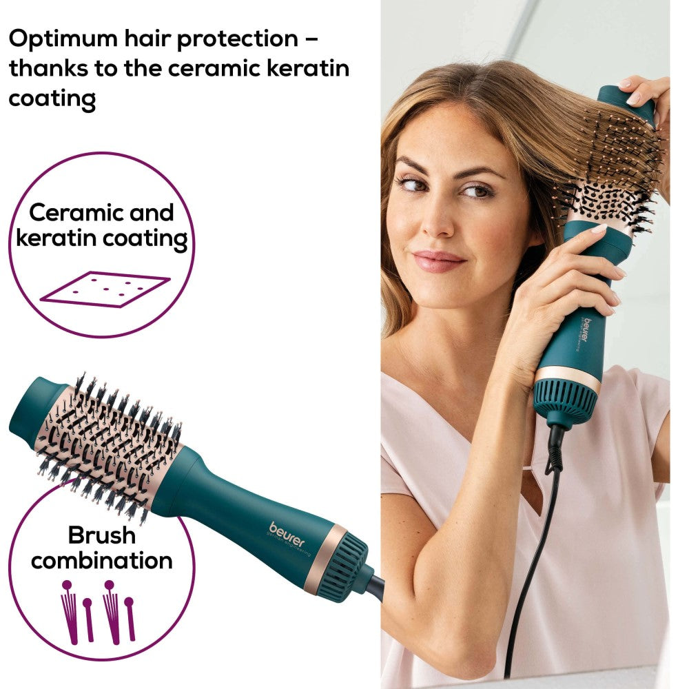 Beurer 2-in-1 Volumising Hair Dryer Brush in XXL Size for Ultra Volume & Style: HC 45 in Ocean Blue