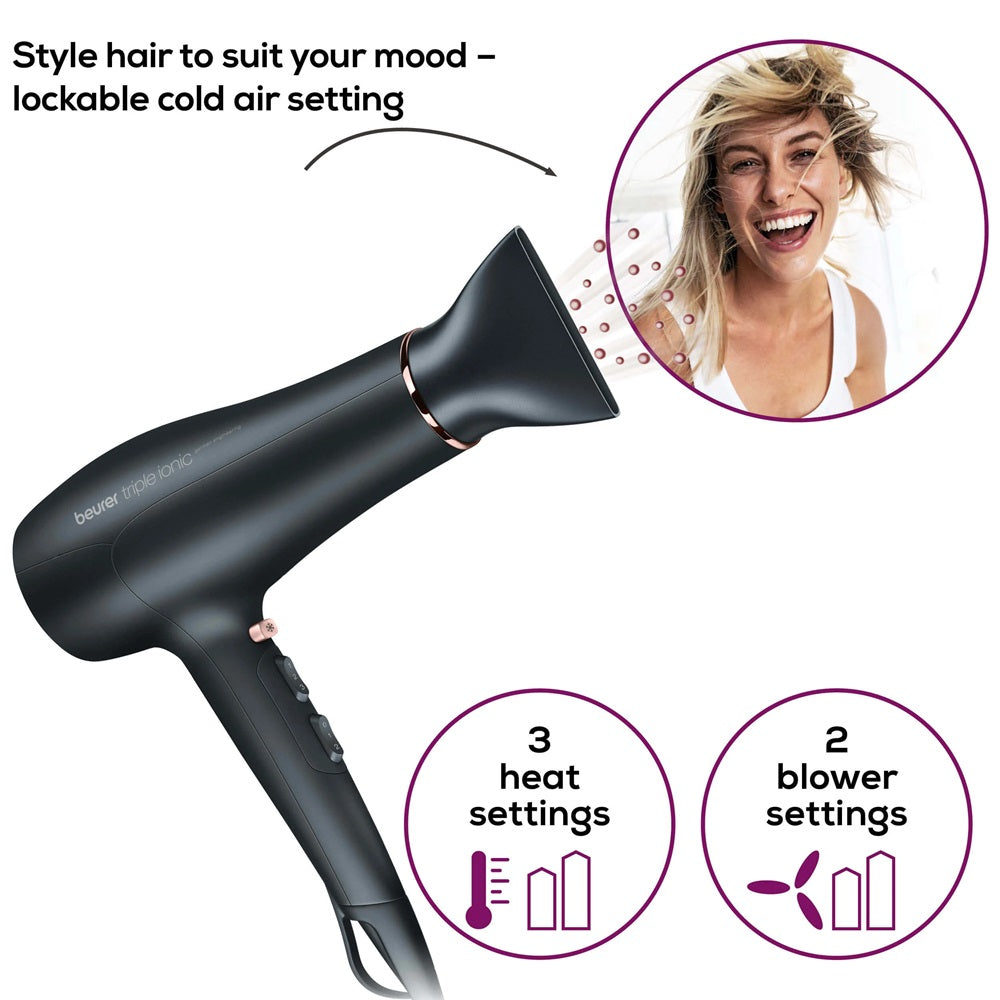 Beurer Hair Dryer with Diffuser, Nozzle, Ion Function & 2200W Power. Award Winning HC 50