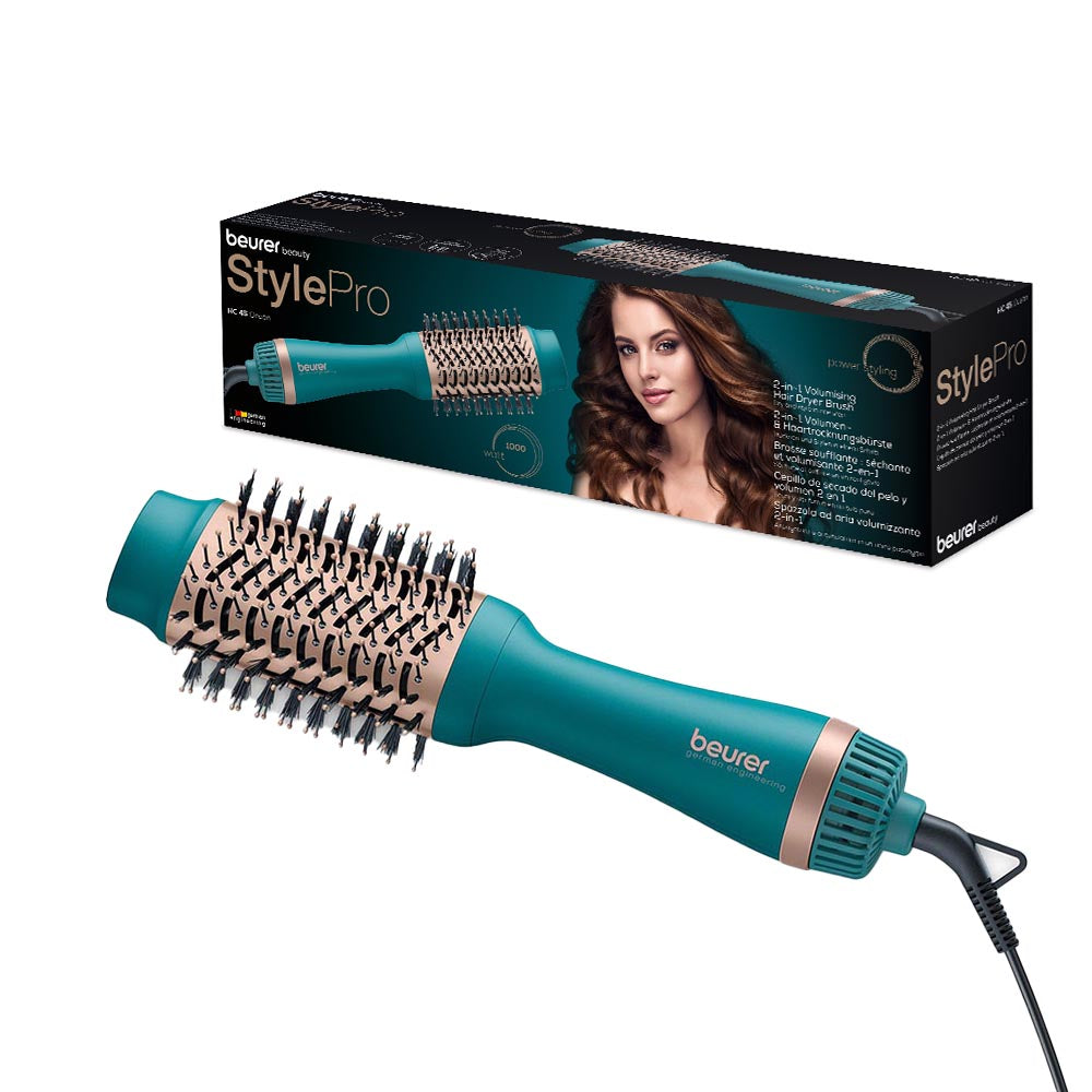 Beurer 2-in-1 Volumising Hair Dryer Brush in XXL Size for Ultra Volume & Style: HC 45 in Ocean Blue