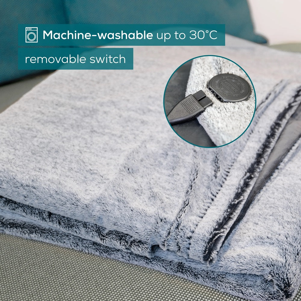 Beurer Electric Blanket: Cosy & Eco-Friendly Heated Throw HD 75 NORDIC GP in GREY 180 x 130cm