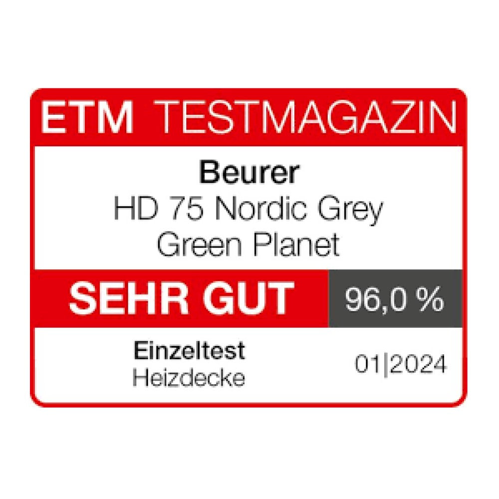 Beurer HD 75 Grey Eco Friendly Green Planet Heated Overblanket - 180x130cm