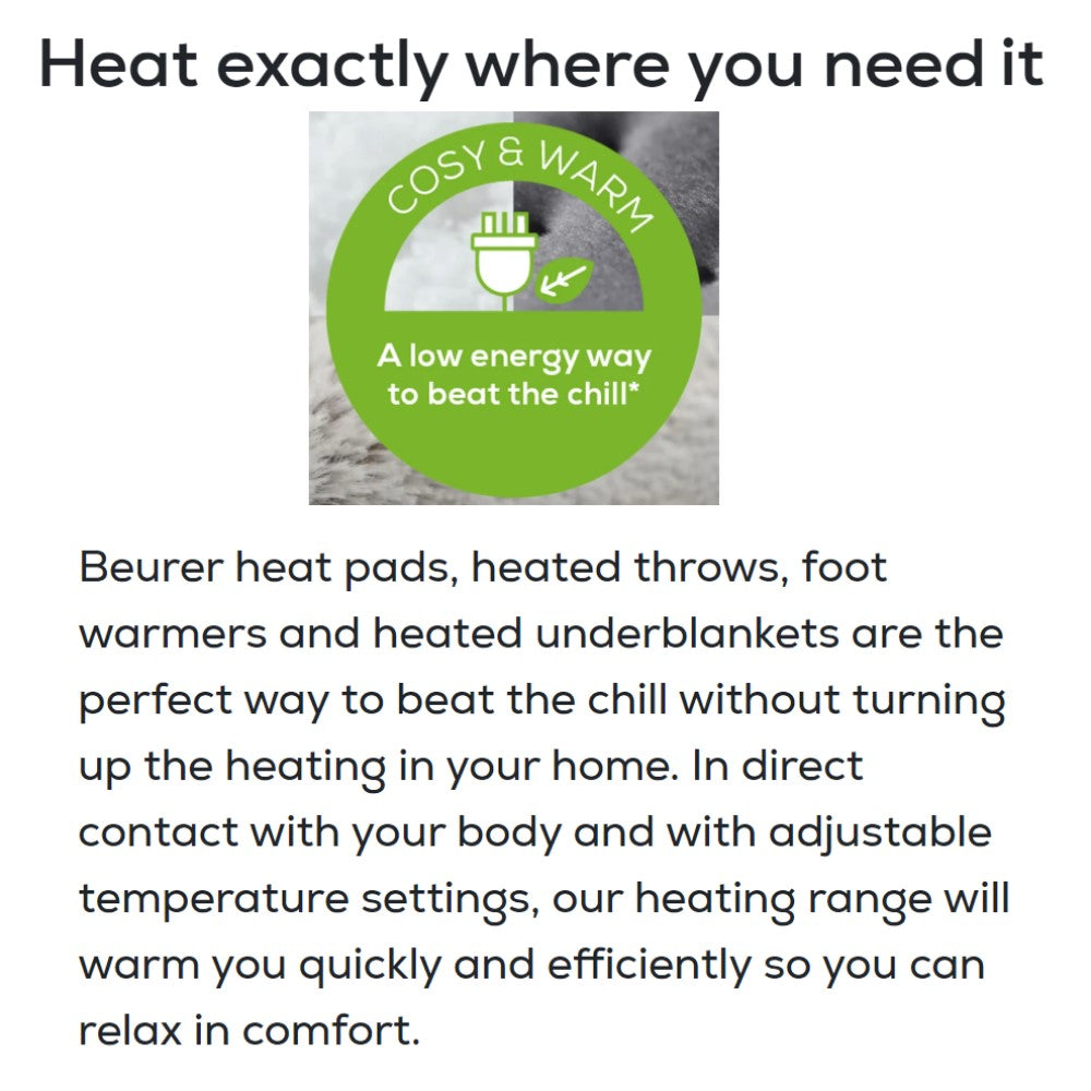 Beurer Heat Pad: XXL 60x30cm. 6 Temperatures. Environmentally Friendly in Grey - HK 123 