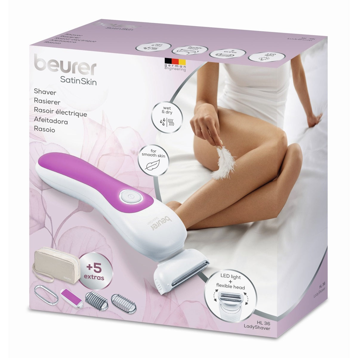 Beurer HL 36 SatinSkin Wet & Dry IPX7 Electric Lady Shaver, Exfoliator & Trimmer for Bikini, Legs & Underarms. Rechargeable