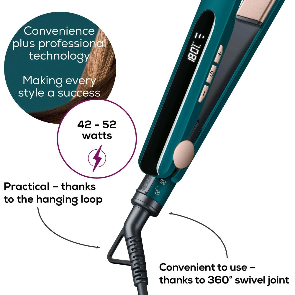 Beurer HS 50 Ocean Hair Straightener: Ceramic Keratin Flat Iron with Temperature Control in Ocean Blue