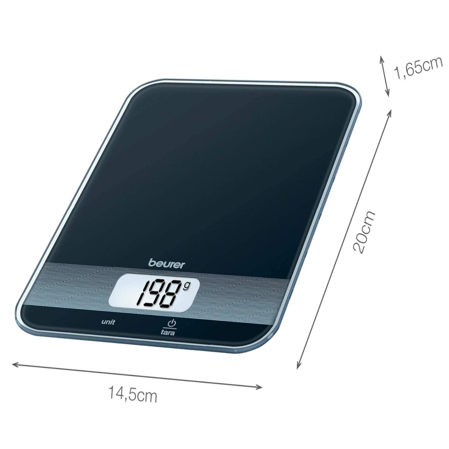 Beurer Germany KS 19 Digital Kitchen Scale in Black Glass: 5Kg Capacity. 1g Increments