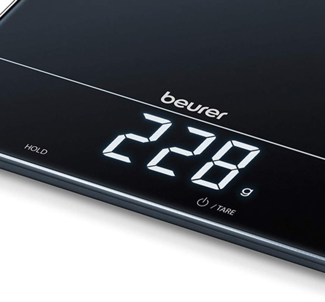 Beurer KS 34 Digital Glass Kitchen Scale: XL 15kg Weight Capacity. 1g Increments. Large LED Display