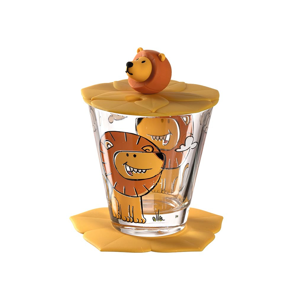 Leonardo Bambini Kids Drinking Glass Set (Cup, Saucer & Lid) - Lion