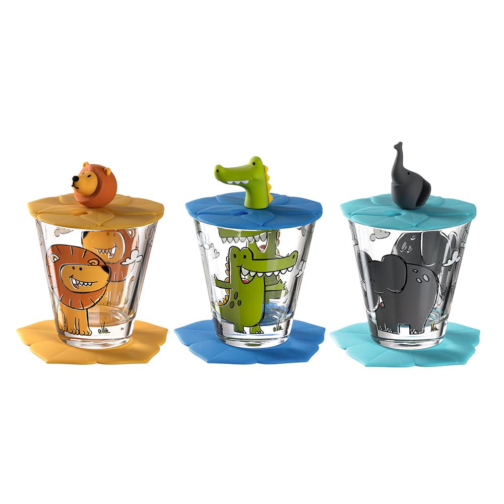 Leonardo Bambini Kids Drinking Glass Set of 3 - Lion, Croco, Elephant