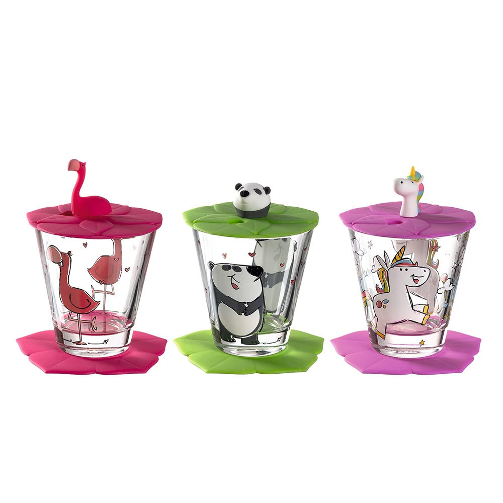 Leonardo Bambini Kids Drinking Glass Set of 3 - Flamingo, Unicorn, Panda