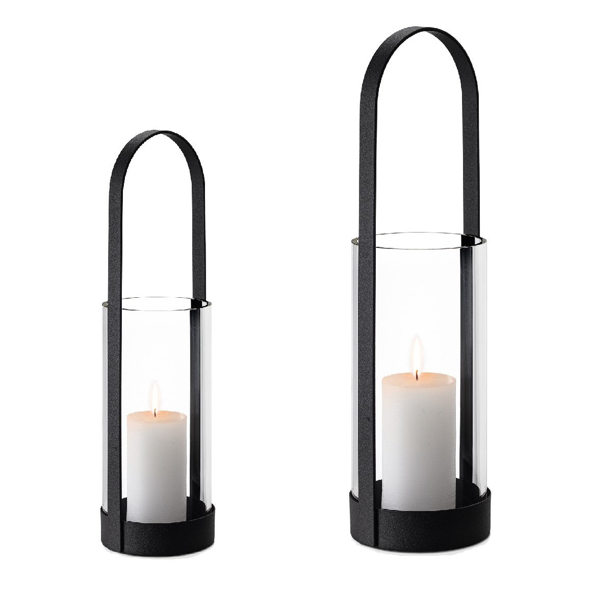 Blomus Lantern: Glass Candle Holder in Black Steel Frame NERO M 43cm