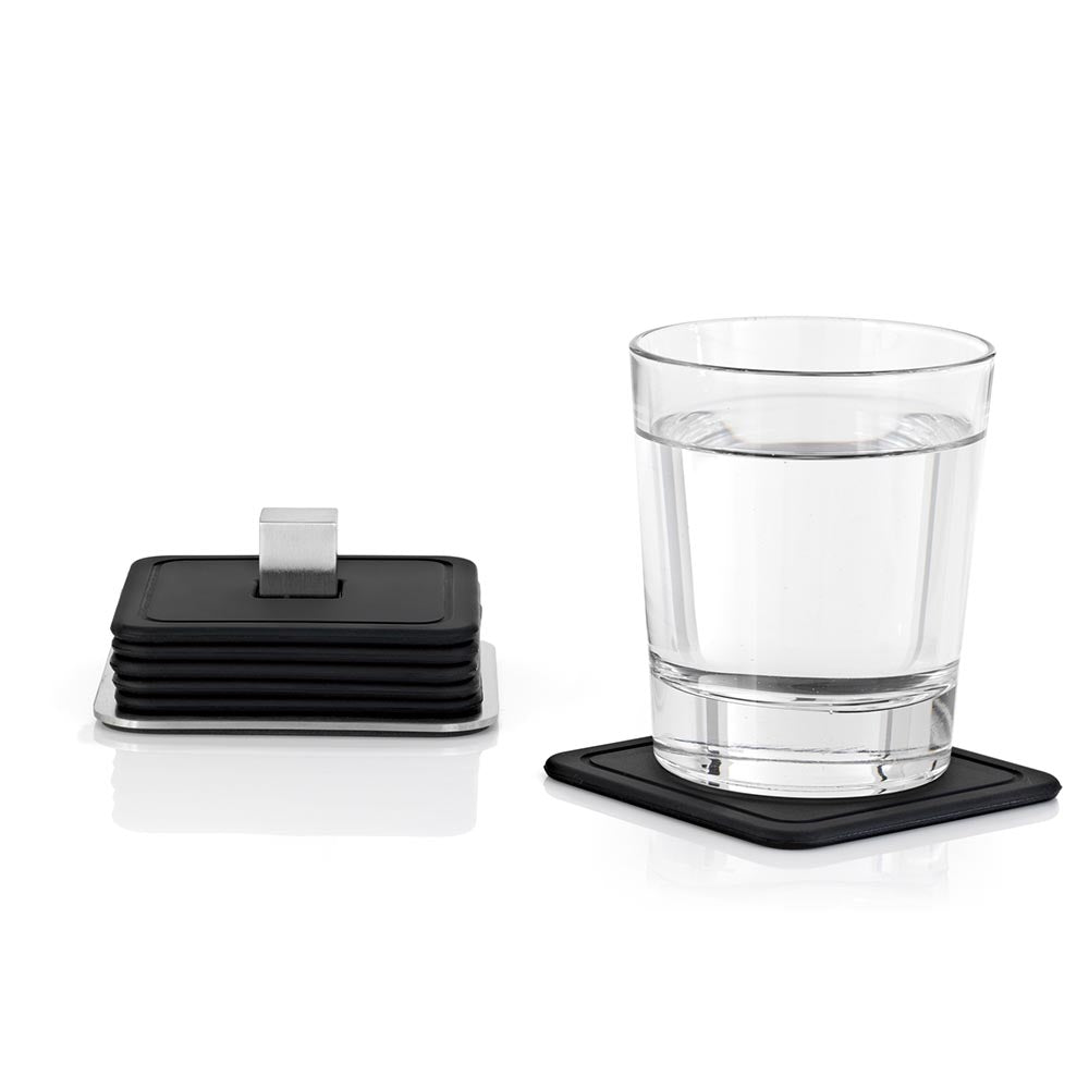 Blomus TRAYAN Square Black Silicone Coaster Set - 6 Piece