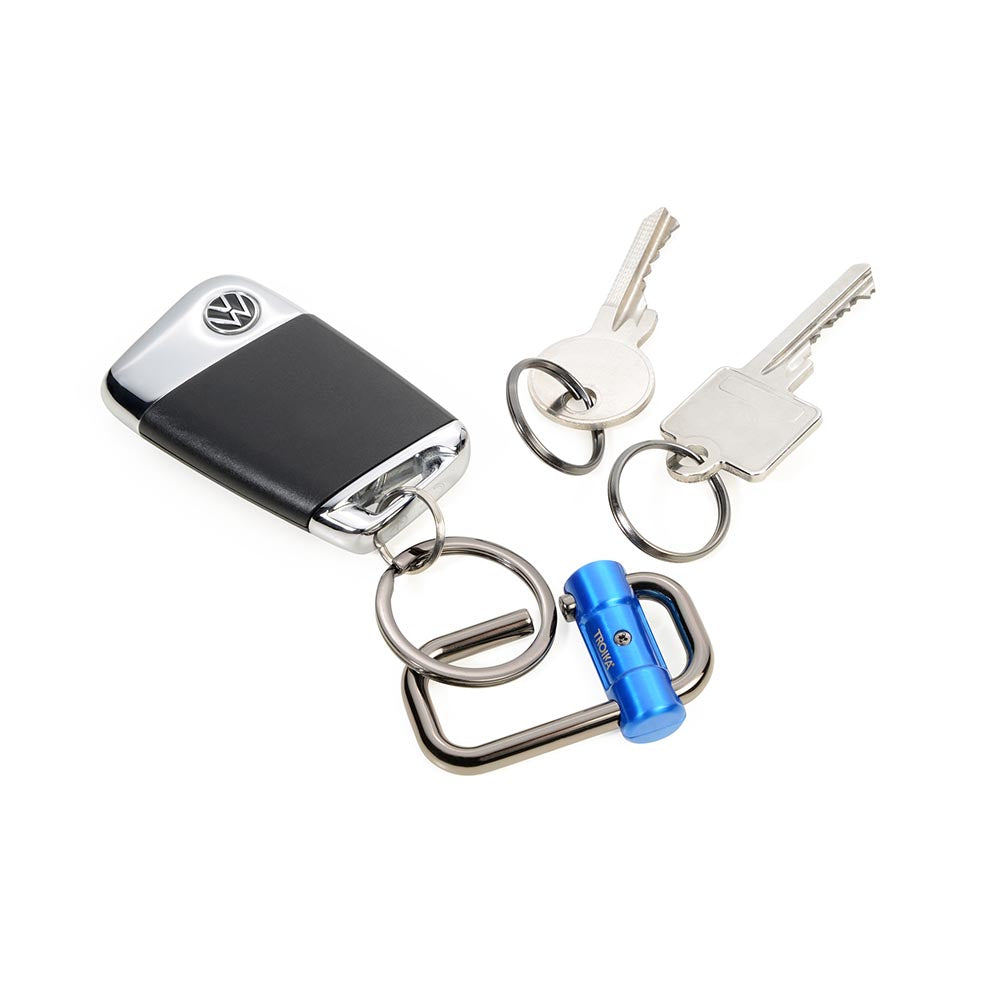 TROIKA Keyring with Quick-Release Slide Lock and 3 Rings - Blue