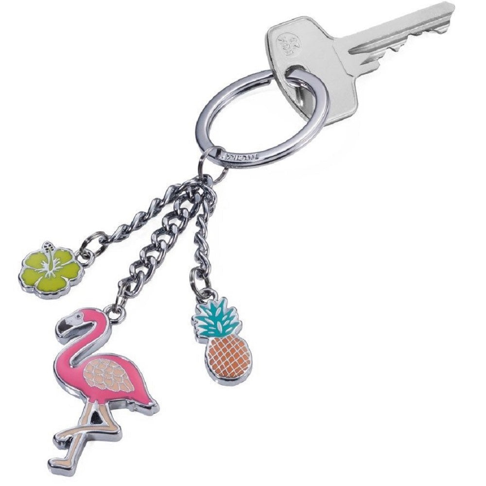 TROIKA Keyring FLAMINGO with 3 Charms – Flamingo Pineapple Flower