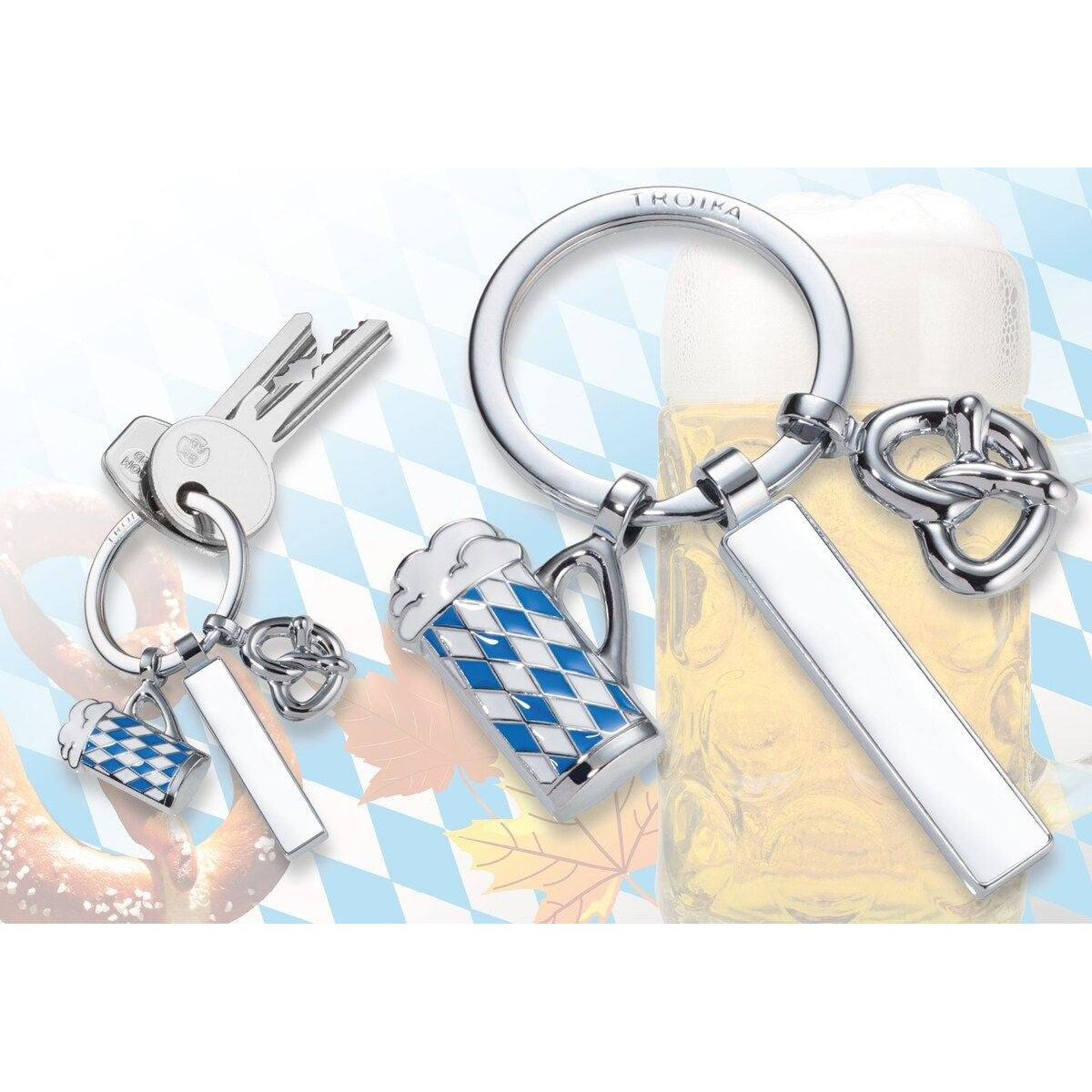 TROIKA Keyring: Oktoberfest with Pretzel, Beer & Personalisable Blank Charm