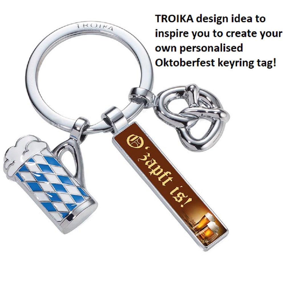 TROIKA Keyring: Oktoberfest with Pretzel, Beer & Personalisable Blank Charm