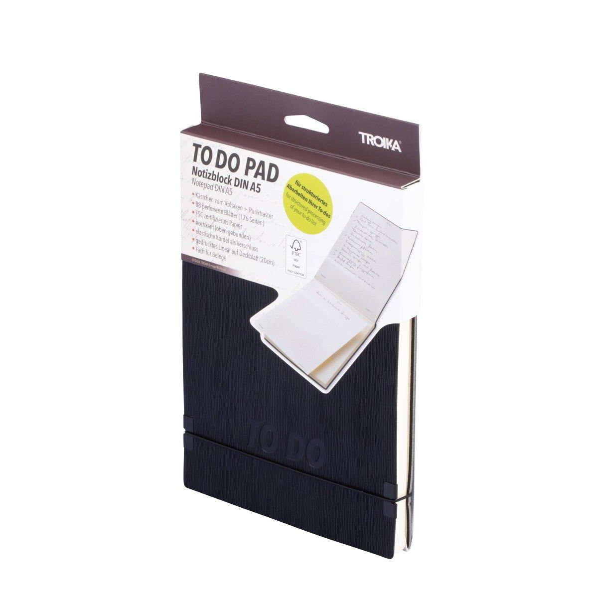 TROIKA Notepad A5 Productivity Notepad TO DO PAD Black